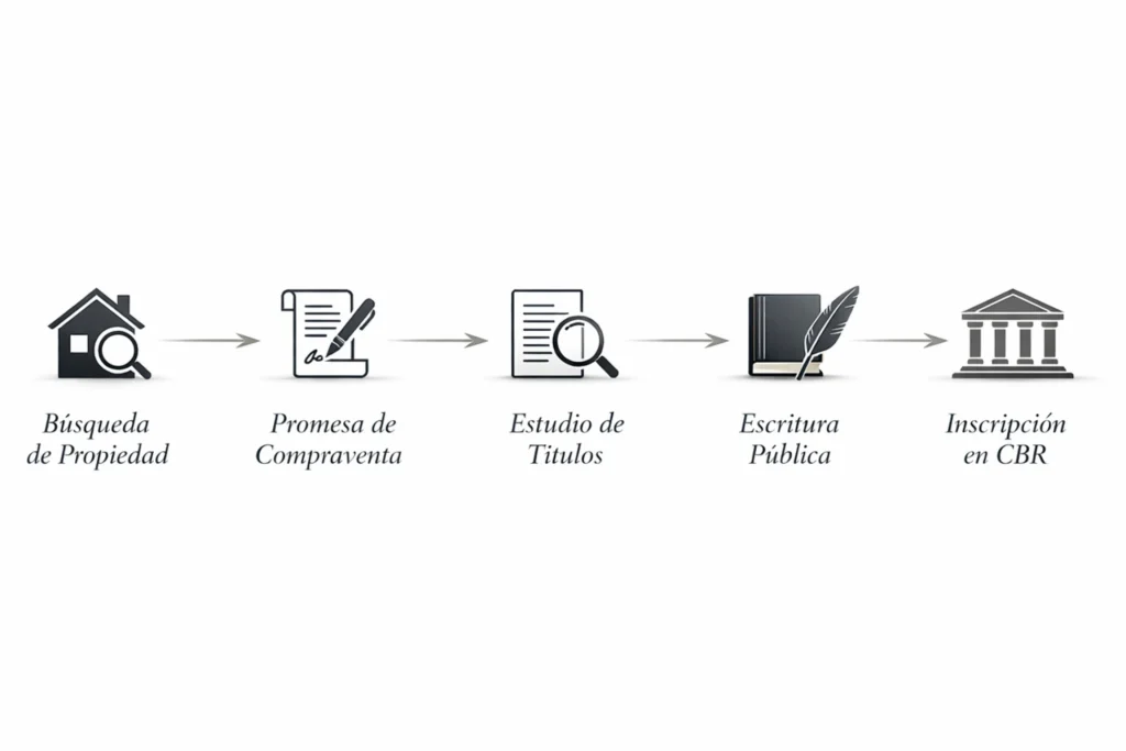 proceso legal de compraventa de inmuebles en Chile desde la promesa de compraventa hasta la inscripción en el conservador de bienes raíces