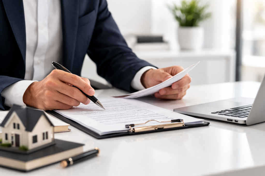 real estate lawyer reviewing property title documents in Chile