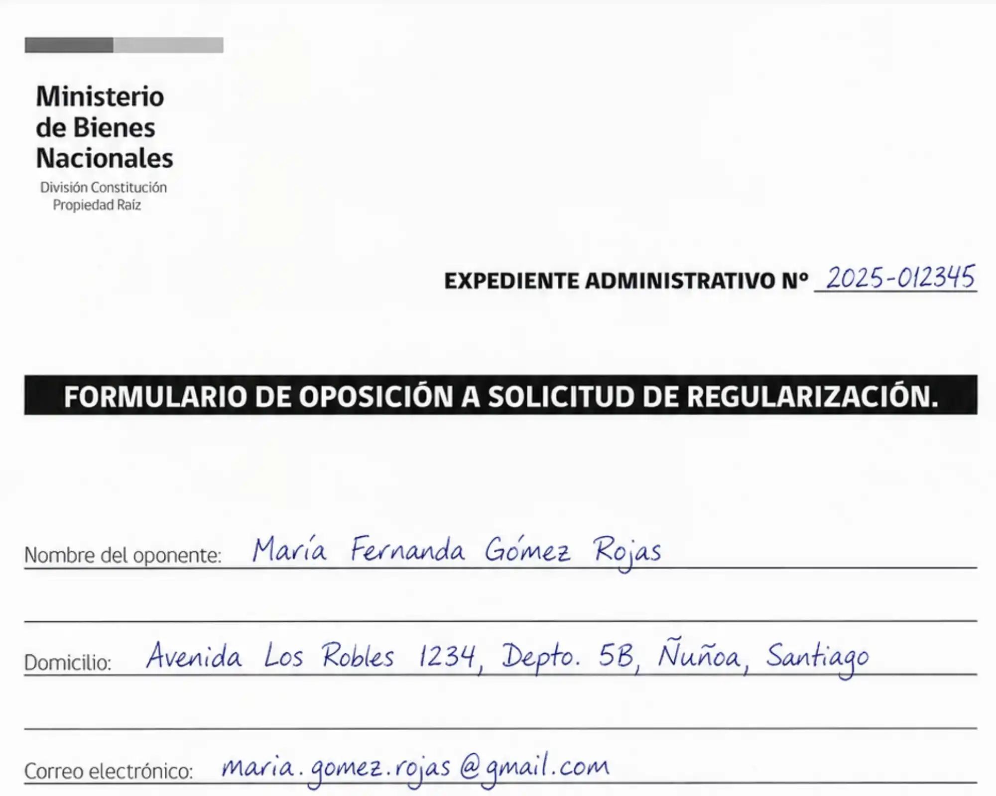 formulario de oposición a solicitud de regularización por bienes nacionales
